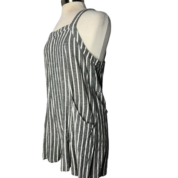 Abound Romper Shorts Women's Large Gray White Stripes Straps Open Back Pockets T - Picture 2 of 14